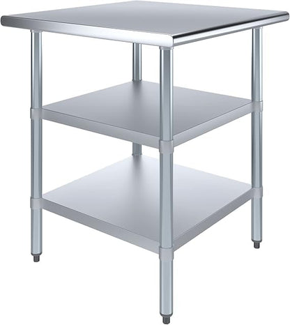 Stainless Steel Work Table with Double Undershelf – Compact Commercial Prep Table for Kitchen, Restaurant, Bakery – NSF Certified (24 x 24) - size: 24x24
