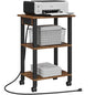 TUTOTAK Printer Stand, 3 Tier Rolling Printer Cart with Charging Station | Small Under Desk Printer Table with Wheels for Small Space, Office, Home, Brown PS02BB001 - color: Brown, size: 3 tier(15.7 x 11.8 x 23.6inchs)