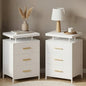 DreamDashio Nightstand Set of 2 with LED Lights, 3 Fabric Storage Drawers with PU Finish, Floating Top Design, Bedside Table with Open Shelf, End Table for Bedroom, Living Room, Office White - color: White（2 Pack)