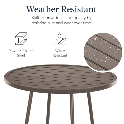 Best Choice Products 3-Piece Patio Dining Set, Bar Height, Outdoor Bistro Set, Outdoor Round Bar Table w/ 2 Bar Stools, Steel - Taupe - color: Taupe