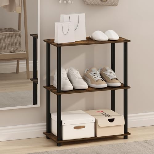 Furinno Turn-N-Tube Storage Shelves, 3-Tier Book Shelf, Corner Shelf, Toolless Open Shelves, for Organization and Storage, Living Room, Bedroom, Entryway, Laundry, Amber Oak - color: Amber Oak/Black, size: 3-Tier