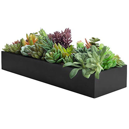 MyGift Artificial Succulent Centerpiece,15.75 Inch Faux Succulents Arrangement Plants in Sleek Black Wooden Rectangular Planter Box - color: Sleek Black Wood