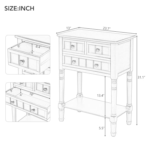 24'' Entryway Table, Small Console Table with Storage Drawers and Shelf, Hallway Table for Entryway Hallway Foyer, Farmhouse Solid Wood Frame (Retro Blue) - color: Retro Blue