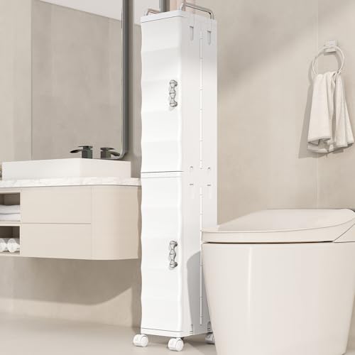 KHNR Slim Bathroom Storage Cabinet with Wheels, Foldable Design with 4 Shelves, Narrow Rolling Organizer with Door for Small Spaces,Bathroom,Kitchen,Laundry,White - color: White, size: 6-Tiers