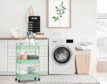 3-Tier Rolling Metal Storage Organizer - Mobile Utility Cart, Kitchen Cart with Caster Wheels (Aqua Green) - color: Aqua Green