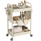 danpinera 3 Tier Rolling Cart with Retractable Dividers, Multi-Functional White Rolling Utility Cart with Pegboards, Hooks & Hanging Cups for Nursery, Living Room, Studio - color: Beige