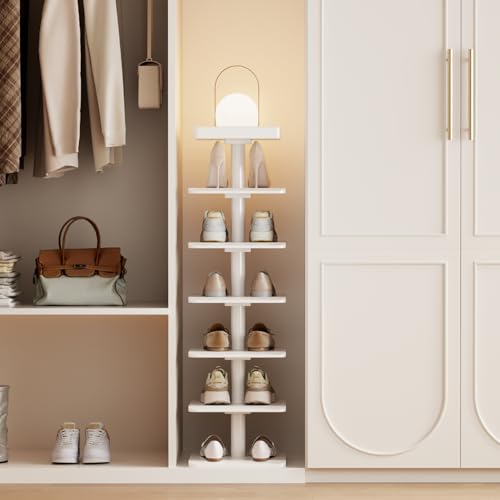 6-Tier Vertical Shoe Rack, Narrow Shoe Tower for Small Space - color: White, size: 11.4"D×10.8”W×43.3"H
