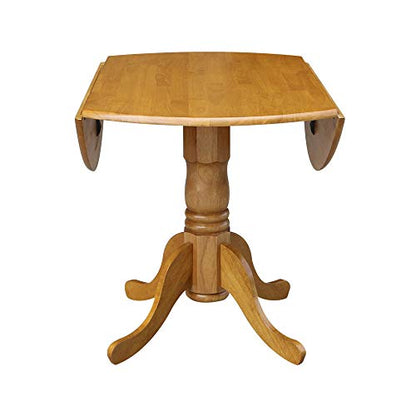 IC International Concepts, 42" Round Dual Drop Leaf Pedestal Dining Table, Solid Real Wood, Sturdy Parawood, Dimensions 42"D x 42"W x 29.5"H, 20mm thickness, 40lbs Weight Capacity, Oak - color: Oak