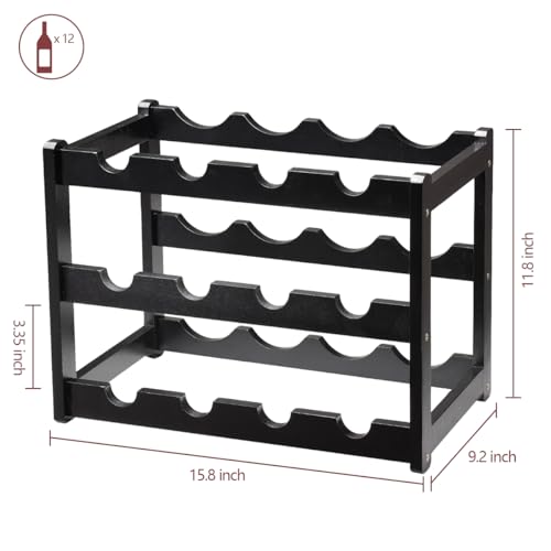 Bamboo Wine Rack, Sturdy and Durable Wine Storage Cabinet Shelf, Wine Racks Countertop for Pantry - 3 Tiers 12 Bottle Wine Rack, Black - color: 3 Tier Black