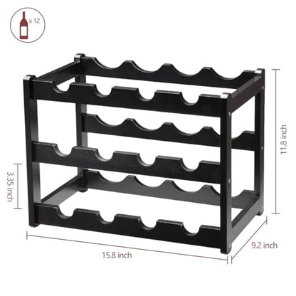 Bamboo Wine Rack, Sturdy and Durable Wine Storage Cabinet Shelf, Wine Racks Countertop for Pantry - 3 Tiers 12 Bottle Wine Rack, Black - color: 3 Tier Black