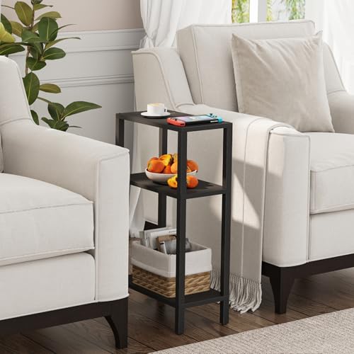 TUTOTAK Small Side Table, Narrow End Table, Skinny Sofa Table, Slim Nightstand, Couch Table, Living Room, Bed Room, Black TB01BK077 - color: Black, size: 3-Tier（7.9"D x 15.8"W x 26"H）