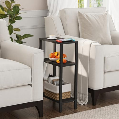 TUTOTAK Small Side Table, Narrow End Table, Skinny Sofa Table, Slim Nightstand, Couch Table, Living Room, Bed Room, Black TB01BK077 - color: Black, size: 3-Tier（7.9"D x 15.8"W x 26"H）