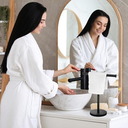 Luxury Hand Towel Holder Stand with Heavy Weighted Base, Matte Black Towel Rack, T-Shape, Freestanding Towel Stand for Bathroom Vanity or Kitchen Countertop, Waterproof Counter Organizer - color: Matte Black