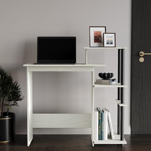 Elegance Writing Desk with Multi-Tier Open Shelves, Study Computer Desk for Home Office, Light Grey - color: Light Grey