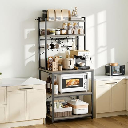 VEVOR Bakers Rack, 23.6 inch Width Microwave Stand,Kitchen Stand with X-Shaped Support Bar & 12 S-Shaped Hooks,Kitchen Storage Shelf for Dish Storage, Spice Jars, Coffee Bar Organization - size: 23.6 x 15.7 x 63.7