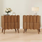 Modern Set of 2 Fluted Nightstand for Bedroom, Walnut Wood Bedside Table | Wood End Side Table with Arch Curved Design, Night Stand with 2 Drawer - color: Brown, size: 2 Pack