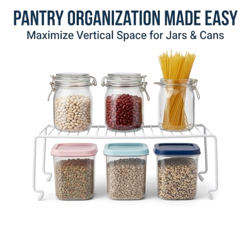4-Pack Kitchen Cabinet Shelf Riser - Stackable Cupboard Organizer & Wire Rack for Pantry, Spice Organization, Desk & Bathroom, Rustproof Metal Closet Shelves, White (15.7" L x 8.5" W) - size: Large Stackable, style: 4-PACK