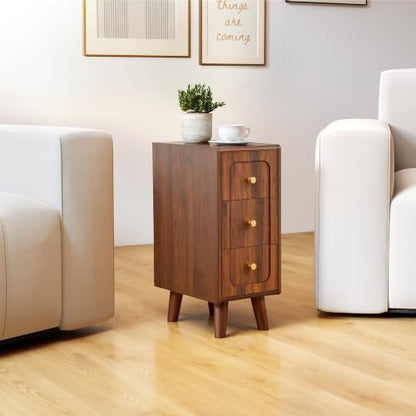 Narrow Nightstands with 3 Drawers, Wooden Farmhouse Bedside Tables, Slim End Tables with Storage, Small Night Stand for Bedroom, Living Room, Small Spaces - color: 3drawers-walnut-1pcs