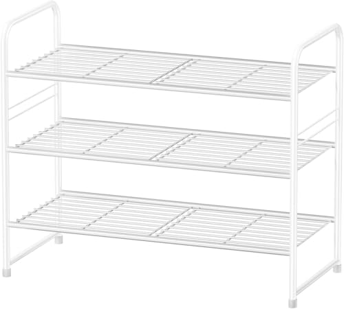 Simple Shoe Rack, 3 Tier Heavy Duty Metal Shoe Shelf 27 Inch Wide, White - color: White, size: 3 Tier