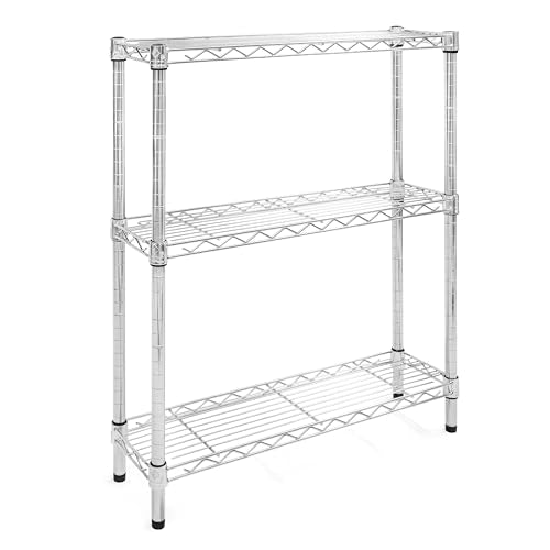 Shelving Inc. 8" d x 30" w x 34" h Chrome Wire Shelving with 3 Tier Shelves, Weight Capacity 800lbs, Evenly Distributed - size: 8" d x 30" w x 34" h
