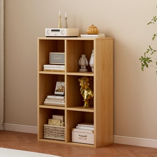 OSCHF 6-Cube Storage Shelf Bookcase - Wooden 3-Tier Floor Standing Open Bookshelf for Home and Office, Display Cabinet, Oak - color: Oak, size: 6-Cube