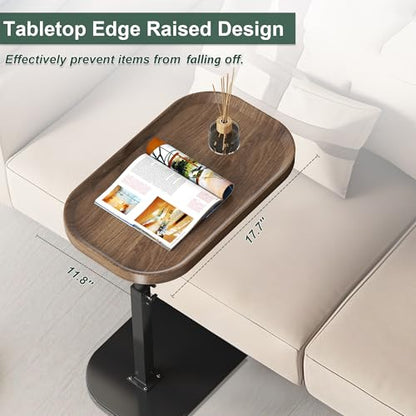 Adjustable Height C Shaped Side Table, Couch Tables That Slide Under, C Side Table Raised Edge, 360°Swivel C Shaped End Table, Small Coffee C Table, End Table for Sofa/Bed/Bathtub - color: Black