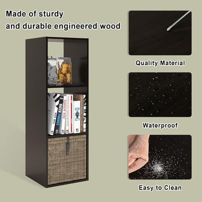 CTESNE【2026 Shelf with 3 Compartments with Tilt Protection + Reversible Shelf with Open Back, Multi-Layer and Multi-Grid Layout (Chocolate 11 inches) - color: Chocolate, size: 3 Cube 11in