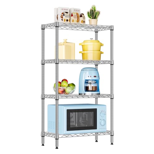IZEUK 4 Tier Steel Storage Shelves, Heavy Duty Metal Shelf Wire Shelving Rack for Pantry, Kitchen, Living Room, or Office Organization (11.8" D x 25.6" W x 45.5" H, 1000LBS, Chrome) - color: Chrome, size: 4 Tier, 11.8" D x 25.6" W x 45.5" H