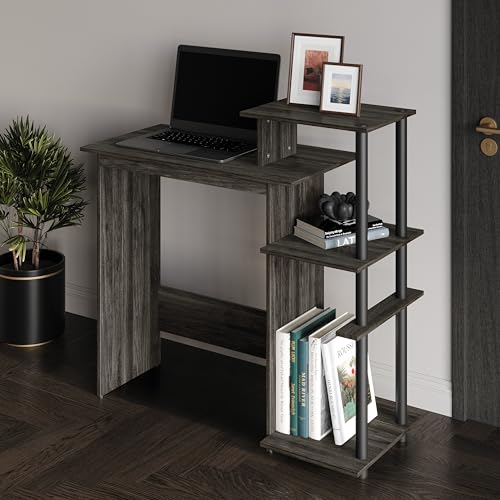Elegance Writing Desk with Multi-Tier Open Shelves, Study Computer Desk for Home Office, Dark Grey - color: Dark Grey