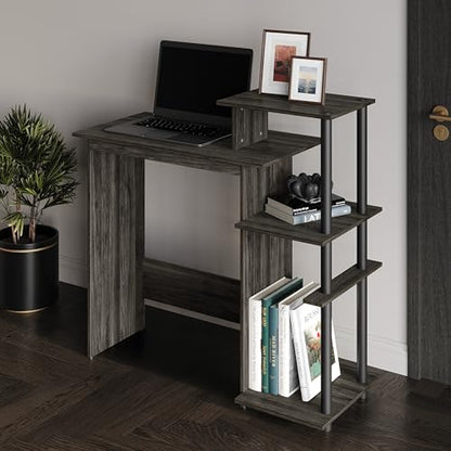 Elegance Writing Desk with Multi-Tier Open Shelves, Study Computer Desk for Home Office, Dark Grey - color: Dark Grey