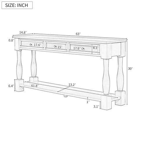Merax Console Table with 3 Storage Drawers and Bottom Shelf, Entryway Table for Living Room, Easy Assembly, Navy