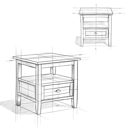 SIMPLIHOME Warm Shaker End Table - 20" Wide x 20" High Solid Wood Side Table in Distressed Charcoal Brown, Transitional Accent Table for Living Room with Drawer, Open Shelf and Square Tapered Legs - color: Distressed Charcoal Brown, size: 20 inch, style:
