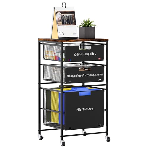 3-Drawer Storage Organizer, Under Desk Rolling File Cart with Lockable Wheels, Hanging File Folder Organizer for Letter Size, Utility Craft Cart Filing Cabinet for Home Office,Black - size: 3 Tier
