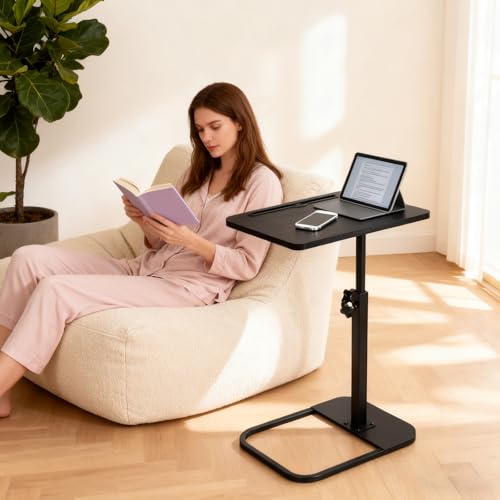 jessie Tv Tray C Table, Adjustable End Table for Couch 360° Swivel C Shaped End Table with Phone Tablet Slot for Living Room, Sofa, Bedside, Bathroom (Black) - color: Black