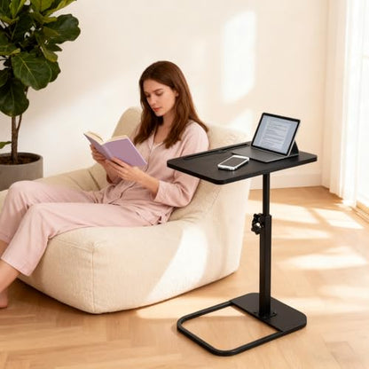 jessie Tv Tray C Table, Adjustable End Table for Couch 360° Swivel C Shaped End Table with Phone Tablet Slot for Living Room, Sofa, Bedside, Bathroom (Black) - color: Black