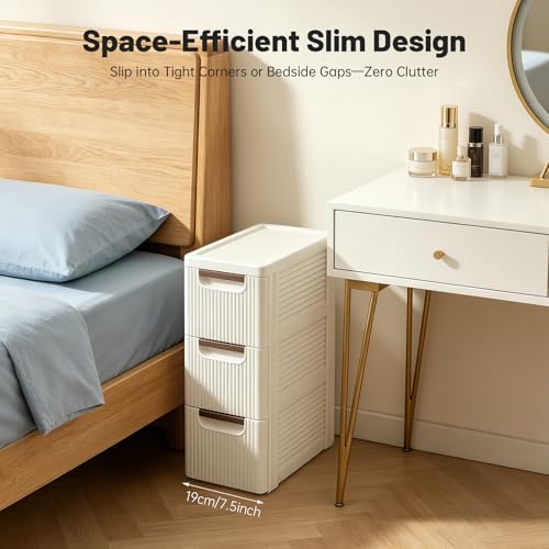 3 Drawers Slim Bathroom Storage Cabinet,Narrow Plastic Storage Cart,Rolling Dresser on Wheels for Bedroom,Living Room,Bathroom,Kitchen - size: 3 Drawers