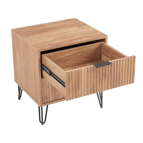20" Sturdy Metal Legs Small Nightstand, Modern Nightstand with Textured Drawers, Storage Cabinet for Indoor Home use, Brown - color: Brown
