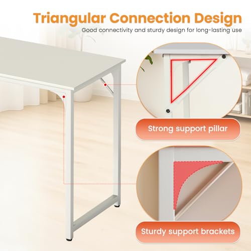 Dkelincs 47 Inch Computer Desk Home Office Desk Gaming Writing Desk Modern Simple Style Study Work Table with Metal Frame, Large Legroom, Adjustable Feet, Water-Resistant, Scratchproof Surface, White - color: White, size: 47 Inch