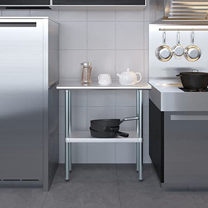 Commercial Stainless Steel Work Prep Table with Undershelf | 14" x 36" NSF Certified | Compact Food Prep for Kitchen, Restaurant, or Utility