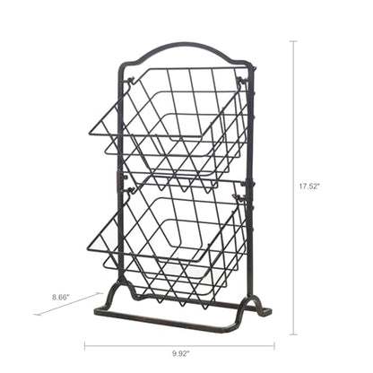 Gourmet Basics by Mikasa General Store 2-Tier Metal Countertop Fruit Storage Basket, Antique Black - style: 2-Tier Black