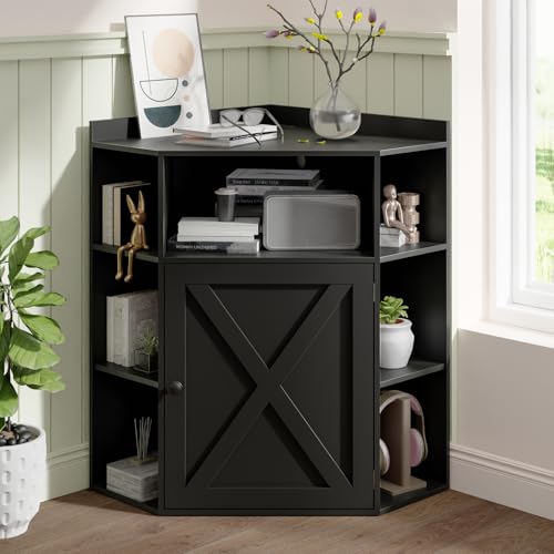 Vabches Corner Cabinet, Corner Storage Shelf with USB Ports and Outlets Industrial Organizer for Small Space Wooden 6-Cubby Bookshelf for Study, Playroom, Living Room (Black) - color: Black