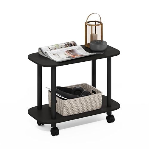 Furinno Turn-N-Tube Book Cart, 2-Tier Oval Sofa Side Table with Wheels, Round Corner Night Stand, End Table with Open Shelf, Toolless Assembly, for Living Room, Bedroom, Espresso - color: Espresso/Black, size: Oval 2-Tier