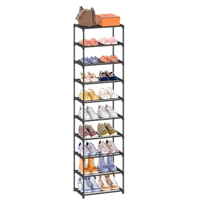 Autonomier 10 Tier Tall Shoe Rack, Narrow Lightweight Shoe Shelf, Compact Vertical Shoe Stand, Small Space Saving for Closet Floor, Dorm Storage Organizer, Front Door Entrance, Entryway