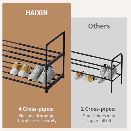 HAIXIN Expandable Shoe Rack, 2 Tier Adjustable Shoe Organizer | Stretch to Fit Your Space, Upright and Upside Down, Stack Multiple Sets, No-Tool Assembly, Fit Tight Closet, Entryway, Strudy - size: 2 Tier