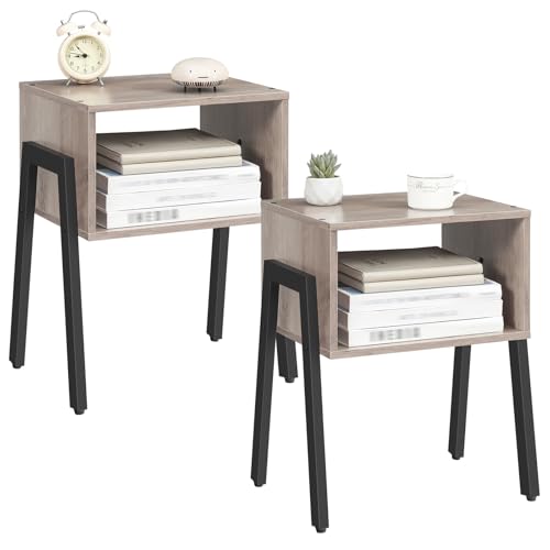 HOOBRO Nightstands Set of 2, Stackable End Tables, Small Side Tables, Bedside Tables with Open Storage Shelf, for Small Spaces, Bedroom, Living Room, Greige and Black BG38BZP201 - color: Greige + Black