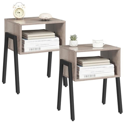 HOOBRO Nightstands Set of 2, Stackable End Tables, Small Side Tables, Bedside Tables with Open Storage Shelf, for Small Spaces, Bedroom, Living Room, Greige and Black BG38BZP201 - color: Greige + Black
