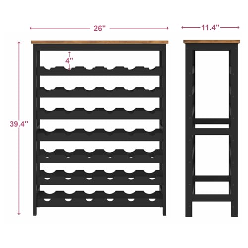 42 Bottles Wine Rack Freestanding Floor, Black Table Top, Kitchen Cellar - color: Black