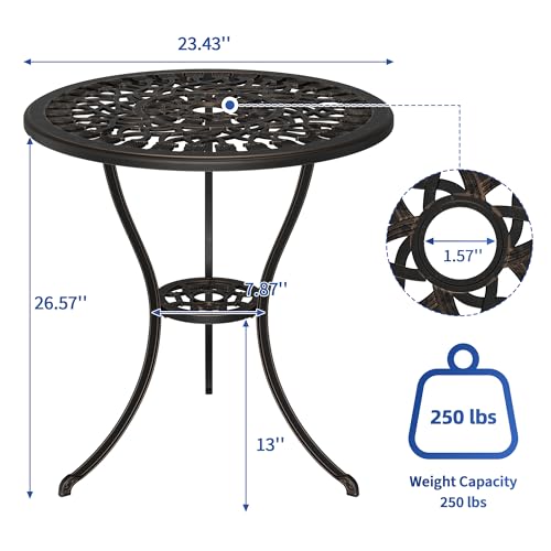 IDEALHOUSE Patio 23''Cast Aluminum Side Table with Umbrella Hole,Bronze | Outdoor Small Coffee Tables,Anti-Rust Bistro Table,Round End Table,Outdoor Furniture for Indoor,Patio,Garden,Porch,Balcony - size: 1.57'' Umbrella Hole