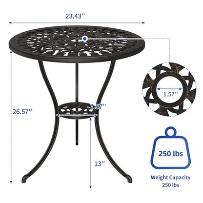 IDEALHOUSE Patio 23''Cast Aluminum Side Table with Umbrella Hole,Bronze | Outdoor Small Coffee Tables,Anti-Rust Bistro Table,Round End Table,Outdoor Furniture for Indoor,Patio,Garden,Porch,Balcony - size: 1.57'' Umbrella Hole