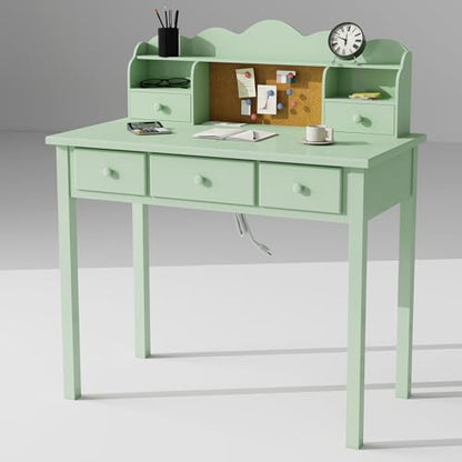 FUNKOCO Home Office Furniture Writing Desk, 36 Inch Computer Work Station with Detachable Hutch for Small Place, 5 Drawers(Candy Green) - color: 5-candy Green